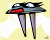Vector graphic image by Mike Martinet of a flying saucer with legs, lips and eyes