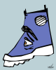 Vector graphic image by Mike Martinet of a basketball shoe with eyes and teeth