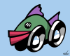 Vector graphic image by Mike Martinet of a fish with large red lips on big tires