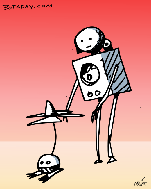 Vector graphic image by Mike Martinet of a parent and child robot